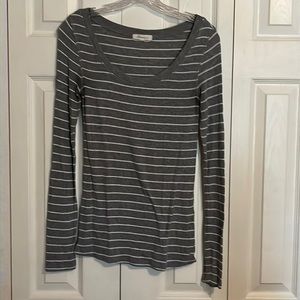 Forever 21 Scoop Neck Gray & White Stripe Long Sleeved Shirt